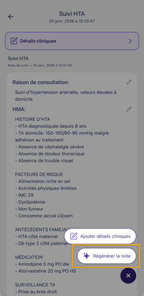 + (regénérer note ou ajouter détails cliniques) 2