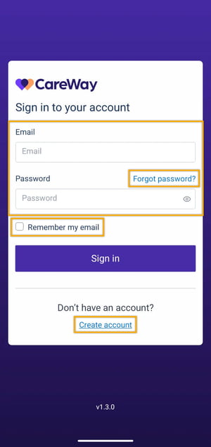CW Mobile App - Login Page