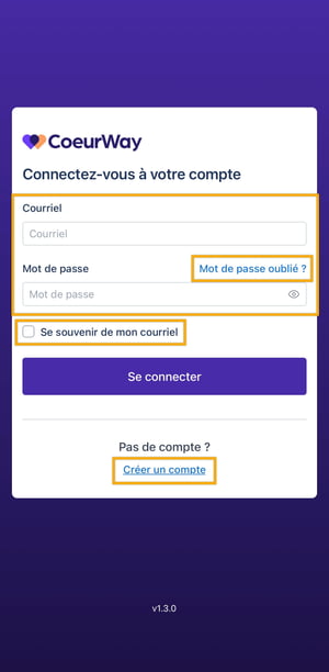 CW app mobile - Page de connexion