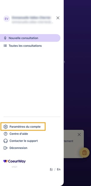 CW app mobile - Paramètres du compte 2