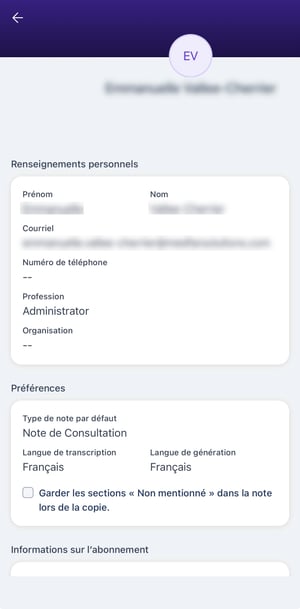 CW app mobile - Paramètres du compte-1