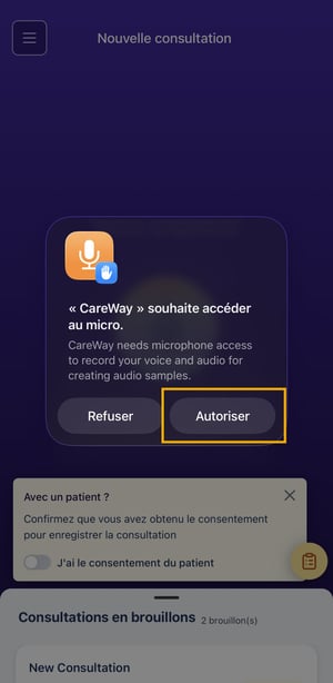 CW app mobile - autoriser microphone