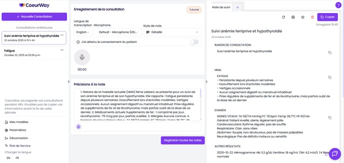 Dictée libre note générée