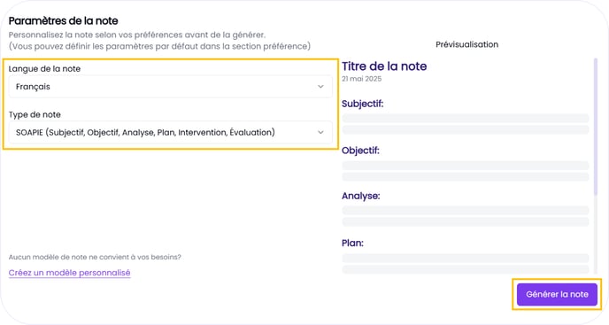Générer la note modifiée