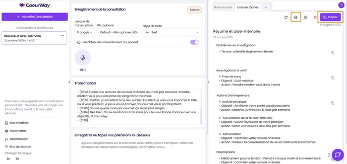 Imprimer ou copier liste de tâches