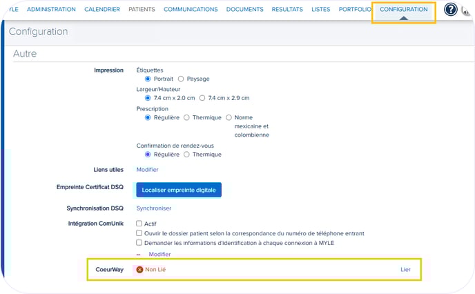 Lier un compte CW - Settings