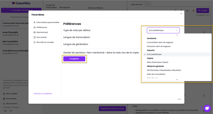Type de note par défaut