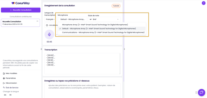 Sélection de microphone