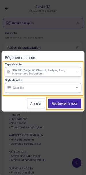 régénérer la note